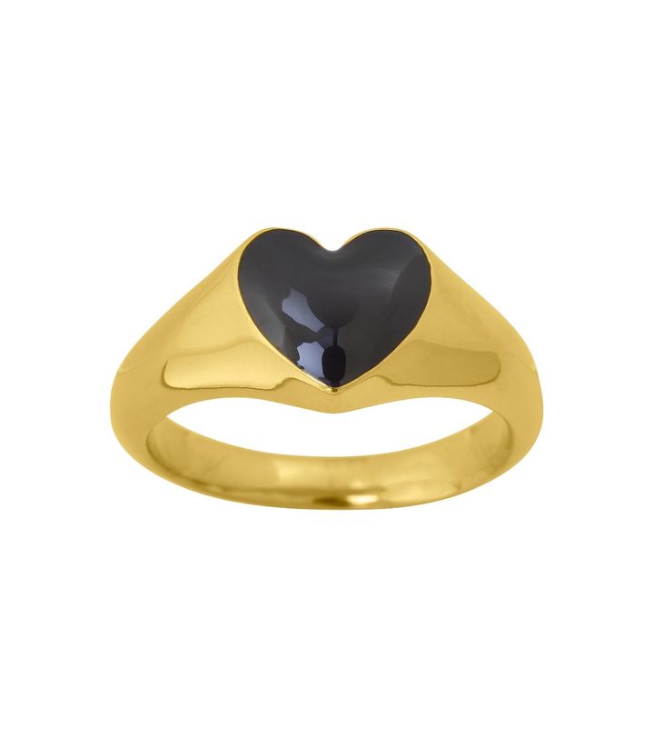 Signet Ring Heart Black Gold